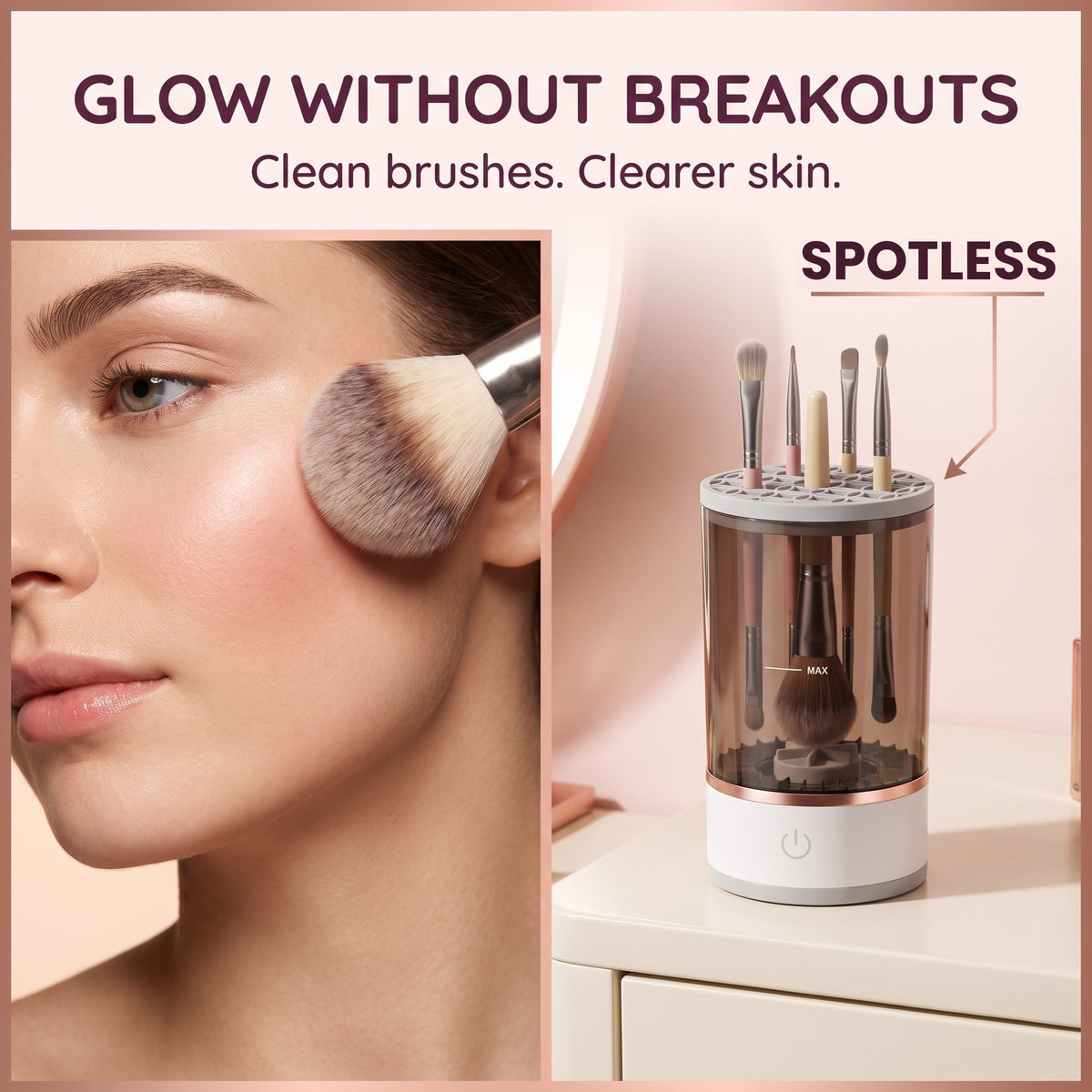 Lindalia Electric Makeup Brush Cleaner, glow without breakouts, clean brushes clearer skin