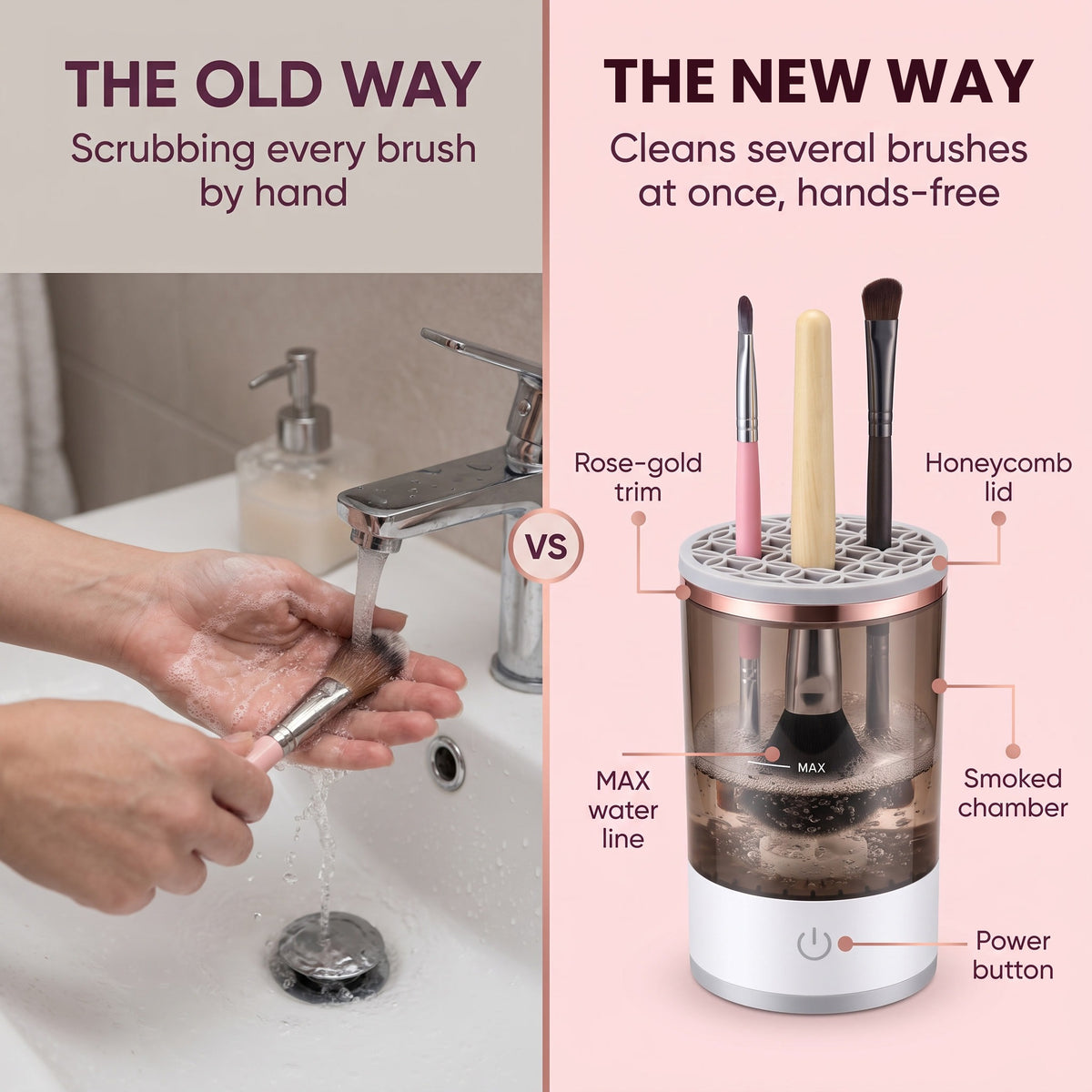 Lindalia Electric Makeup Brush Cleaner, the old way versus the new way