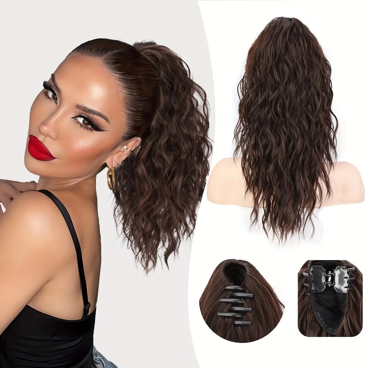 18 Inch Curly Wavy Frizzy Hair Extension with Ponytail