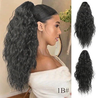 18 Inch Curly Wavy Frizzy Hair Extension with Ponytail