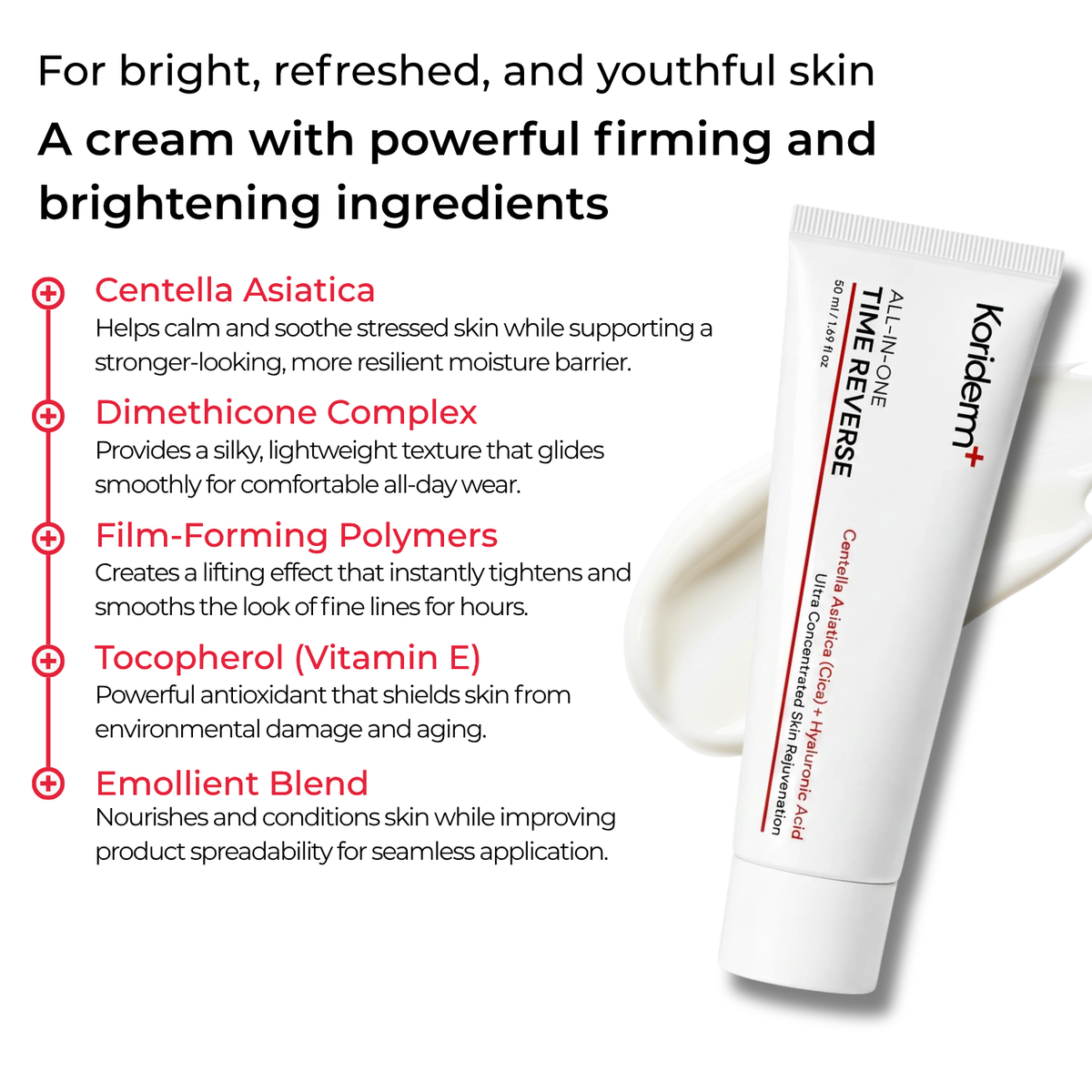 Lindalia Time Reverse All-In-One Anti-Aging Cream, firming and brightening ingredients