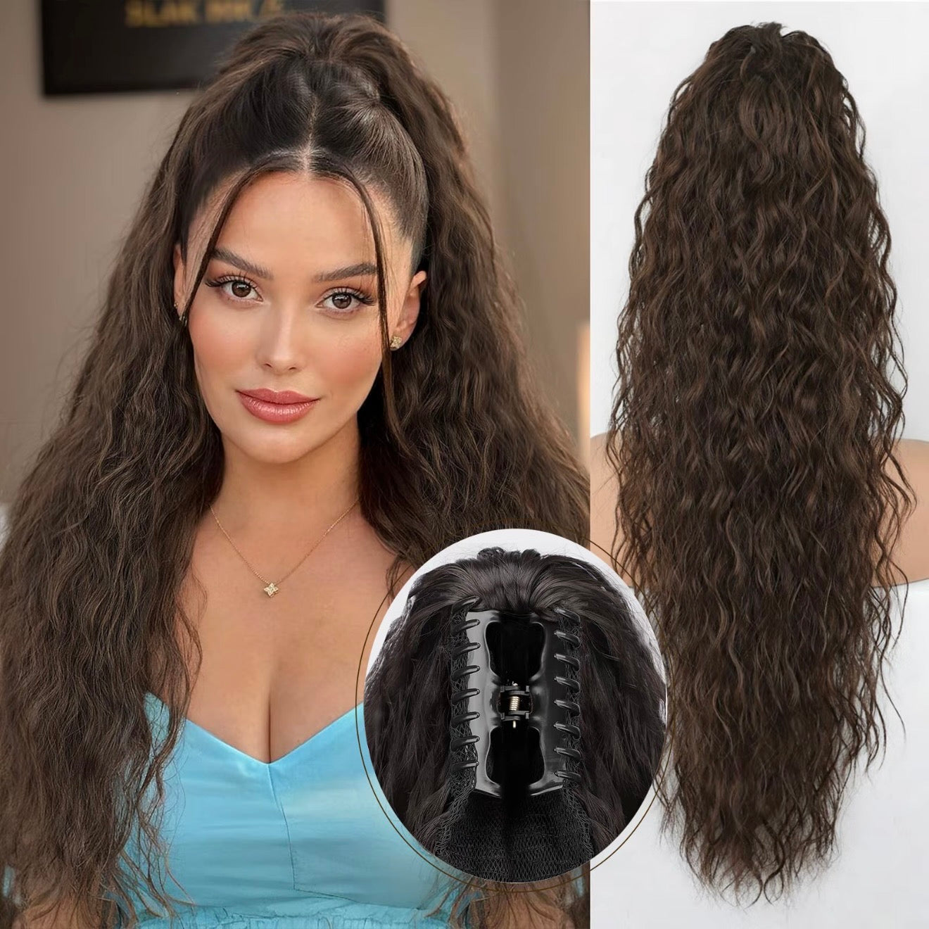 Curly Wavy Frizzy Hair Extension with Ponytail - 30 inch