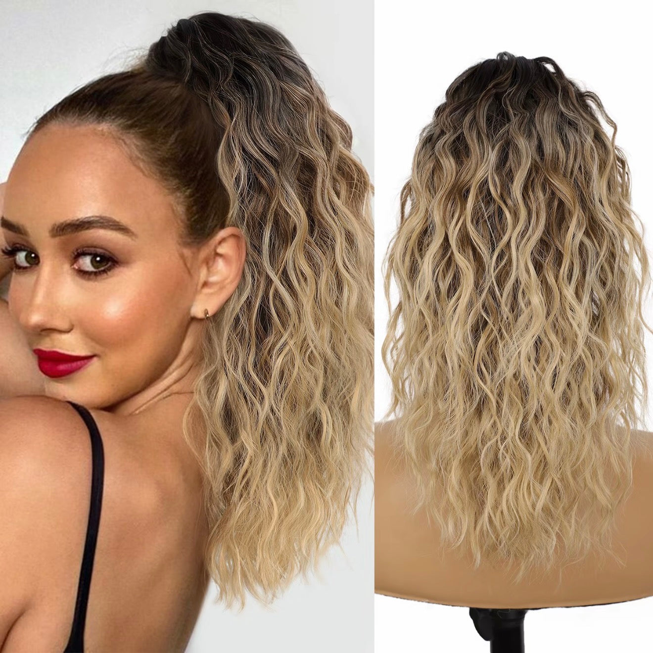 18 Inch Curly Wavy Frizzy Hair Extension with Ponytail