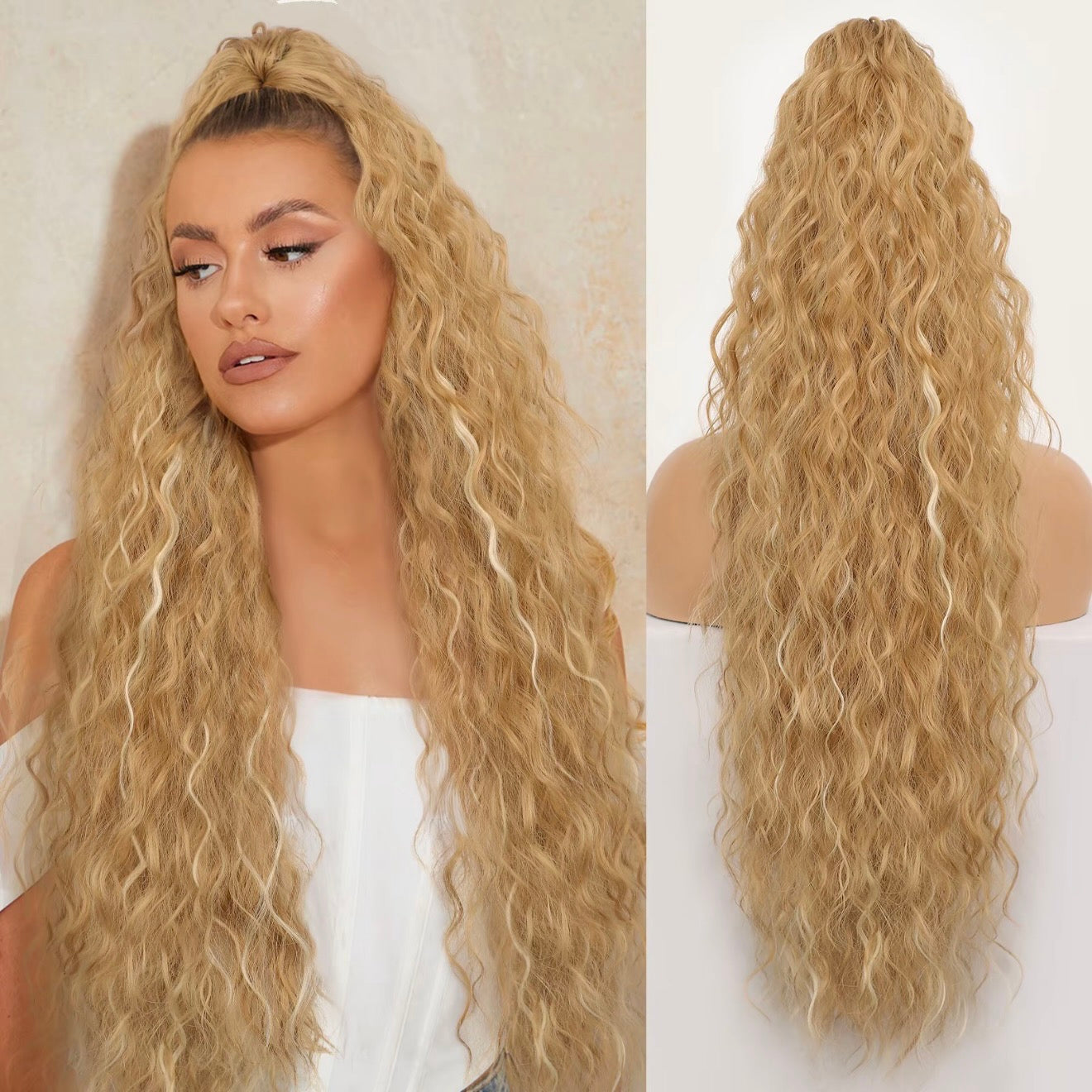 Curly Wavy Frizzy Hair Extension with Ponytail - 30 inch