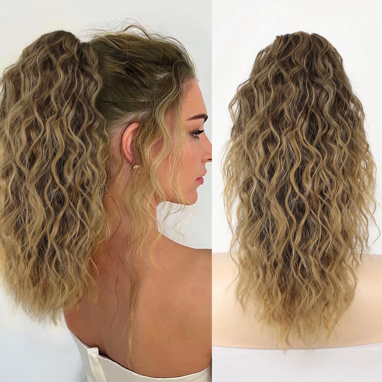 18 Inch Curly Wavy Frizzy Hair Extension with Ponytail
