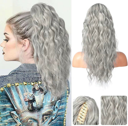 18 Inch Curly Wavy Frizzy Hair Extension with Ponytail