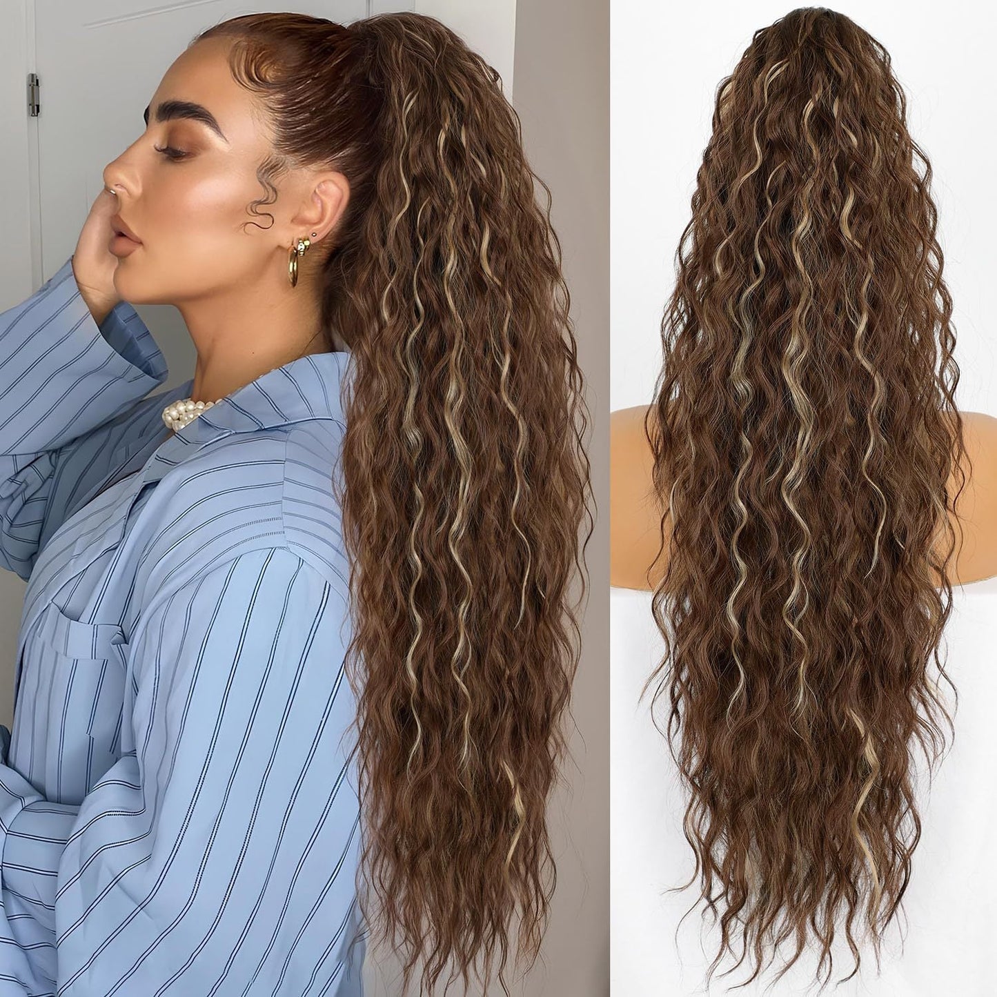 Curly Wavy Frizzy Hair Extension with Ponytail - 30 inch