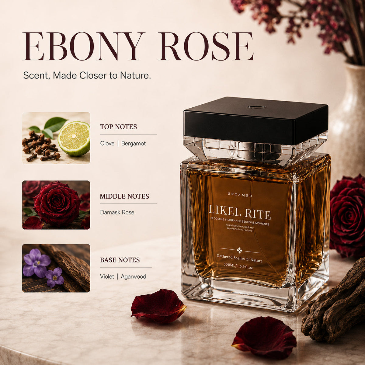 Lindalia Luxury Scented Mist Diffuser, Ebony Rose scent notes