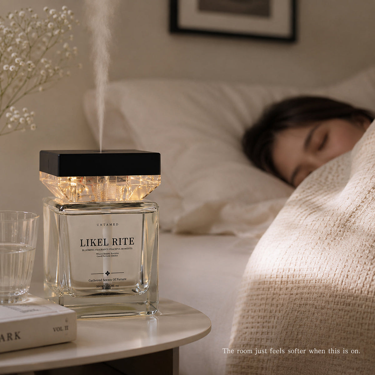 Lindalia Luxury Scented Mist Diffuser, calm scented bedroom ambiance
