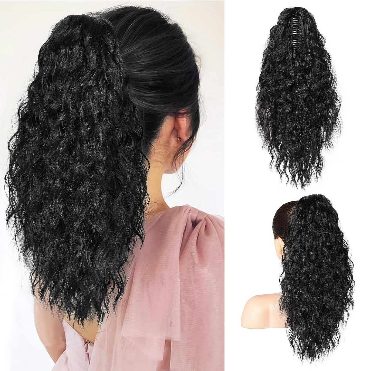 18 Inch Curly Wavy Frizzy Hair Extension with Ponytail