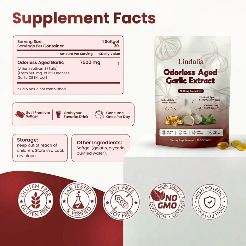 Softgels d'Extrait d'Ail Vieilli Inodore 7500mg