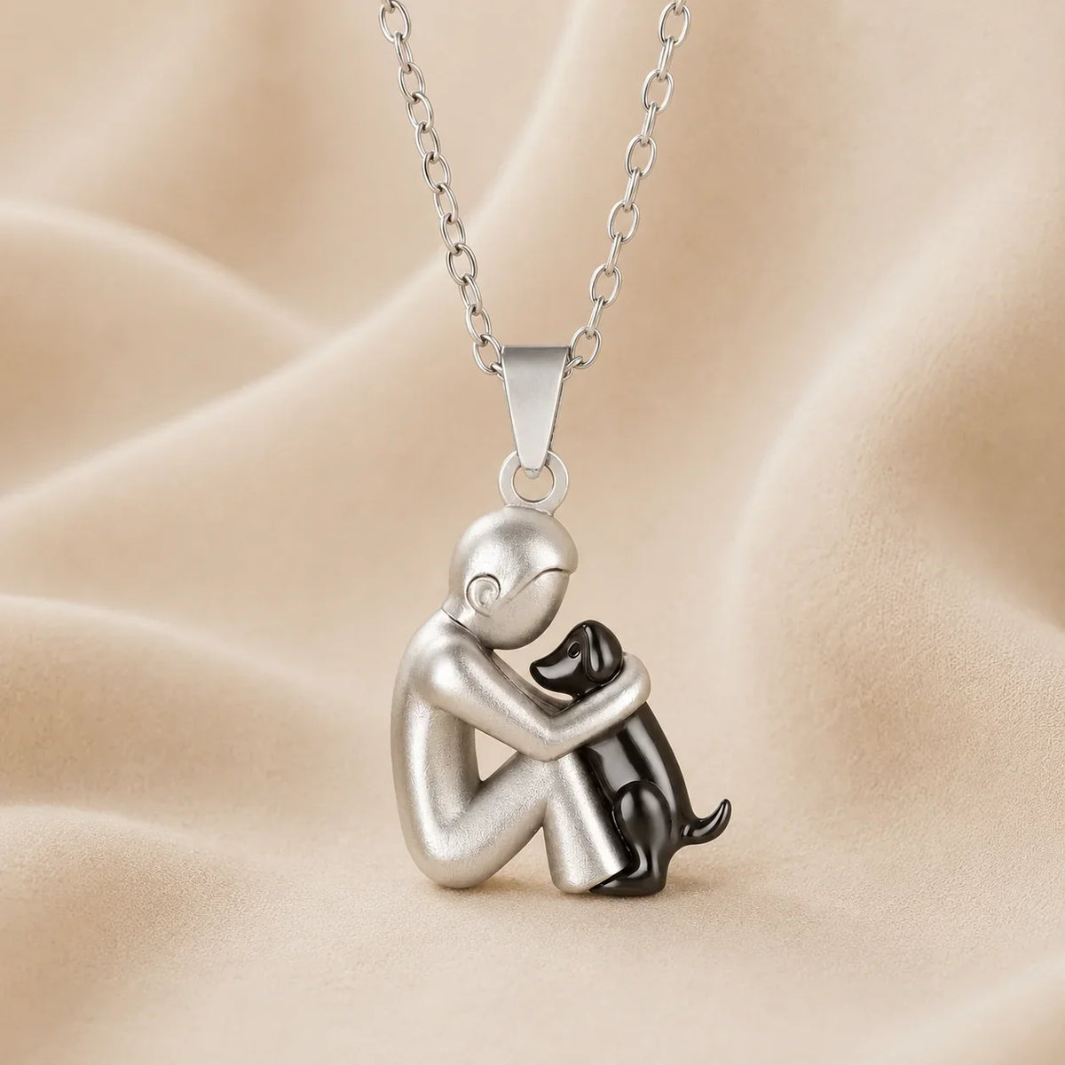 Lindalia Eternal Hug Pet Necklace, Man and Dog, Black