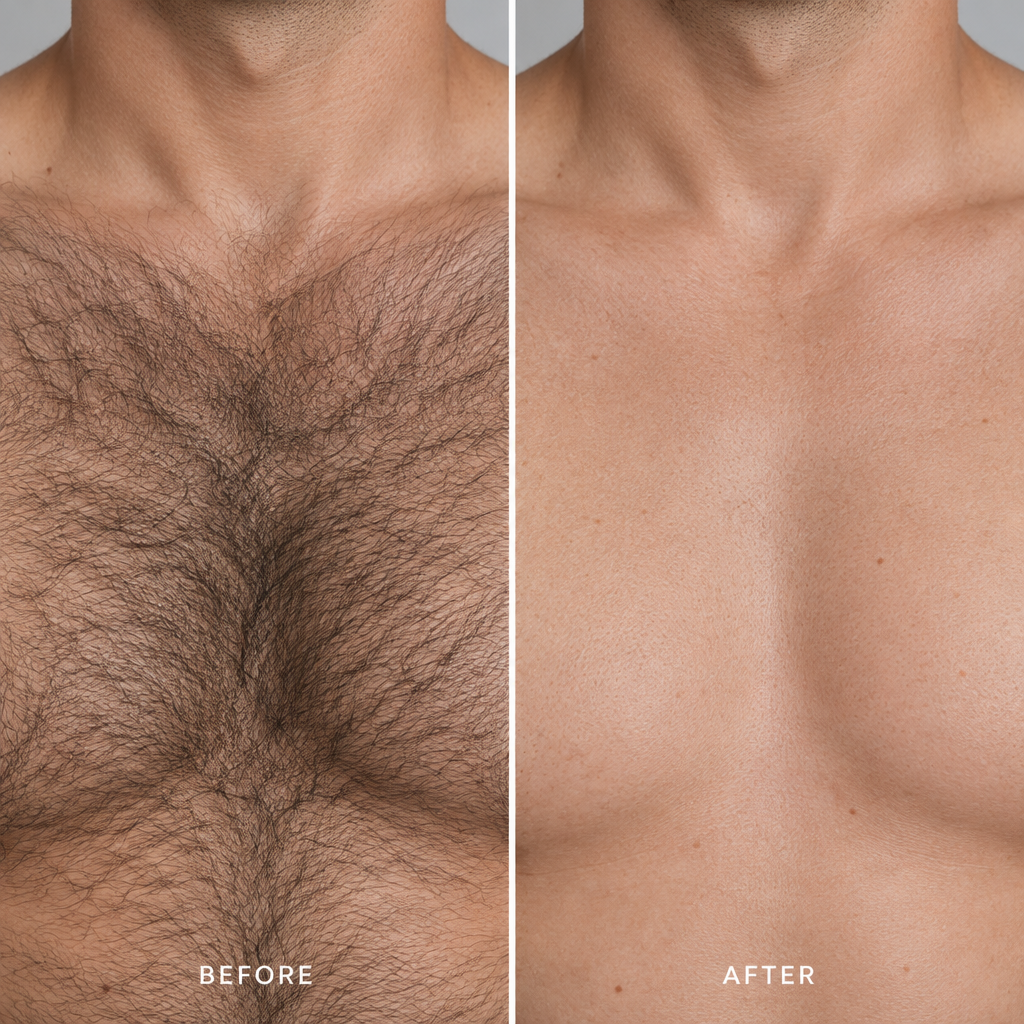 Chest hair before and after