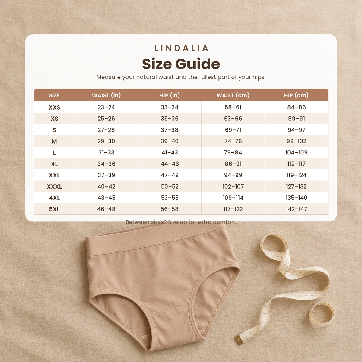 Cotton leakproof underwear size guide